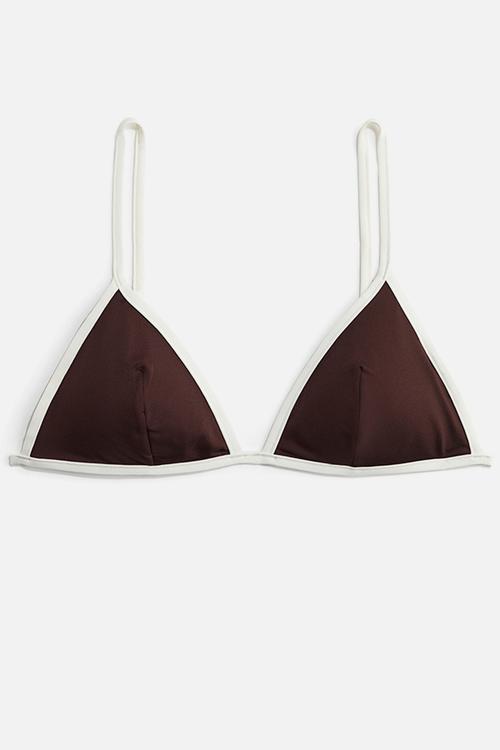 Padded triangle bikini top - dark brown & white
