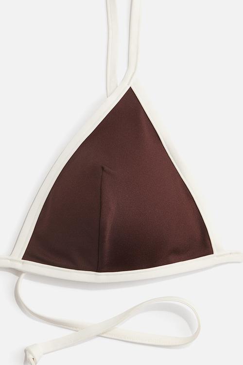 Padded triangle bikini top - dark brown & white