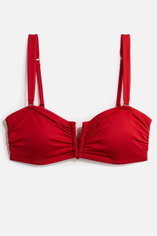 Padded bandeau bikini top - red