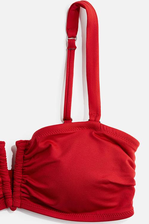 Padded bandeau bikini top - red