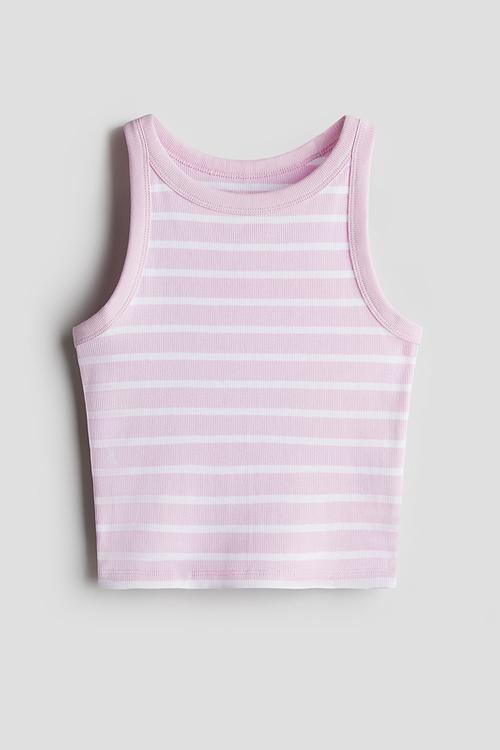 Ribbed cotton vest top - light pink/striped