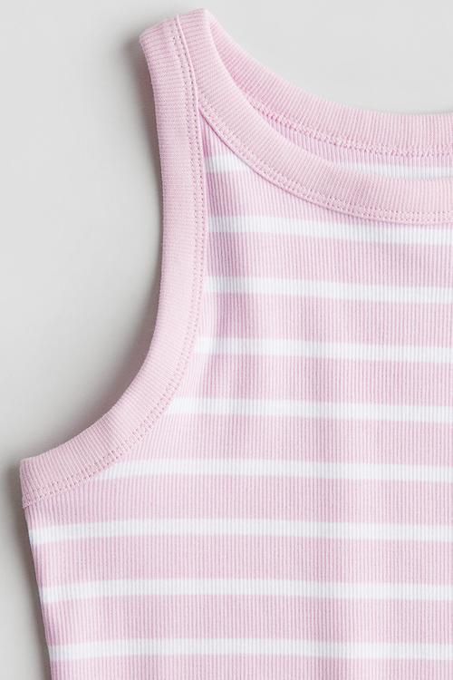 Ribbed cotton vest top - light pink/striped