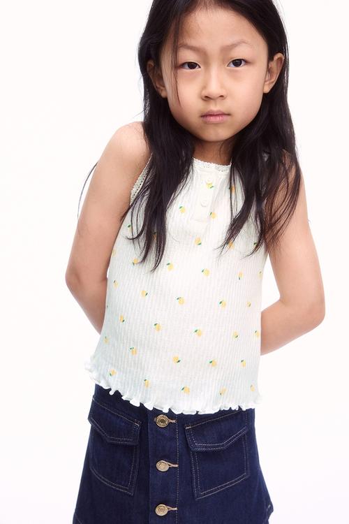 Pointelle cotton vest top - white lemons