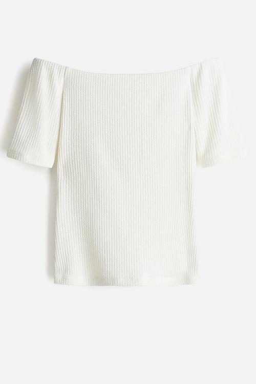 Rib-knit off-the-shoulder top - white