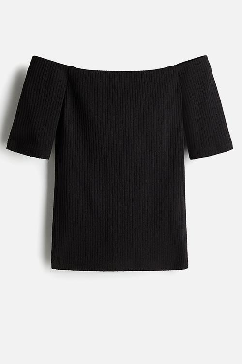 Rib-knit off-the-shoulder top - black