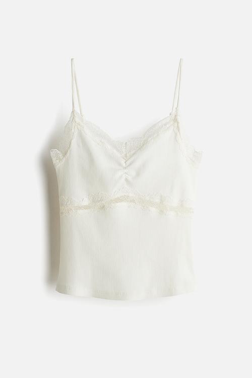 Lace-detail strappy top - white