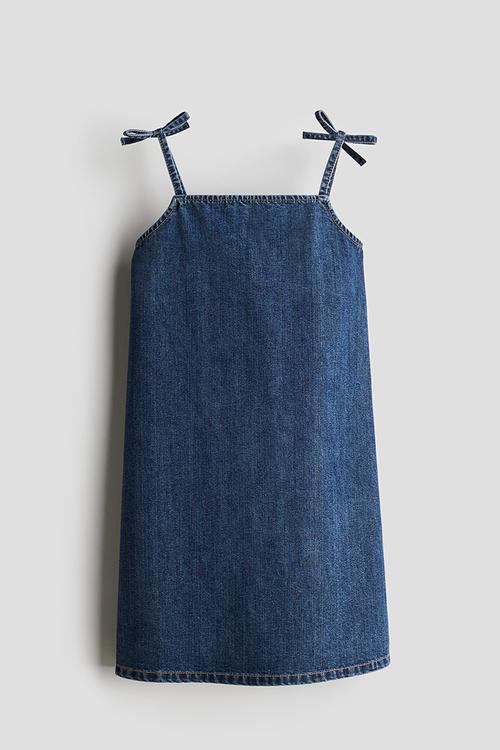 Tie-detail denim dress - dark denim blue