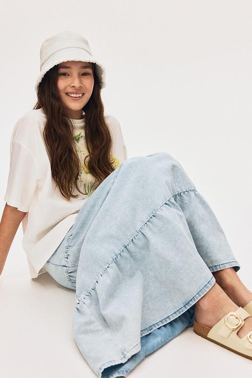 Tiered denim skirt - light denim blue