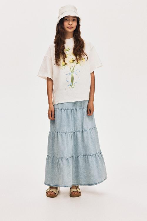 Tiered denim skirt - light denim blue