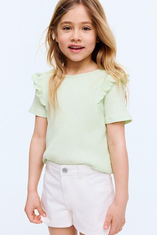 Flounce-trimmed cotton top - light green
