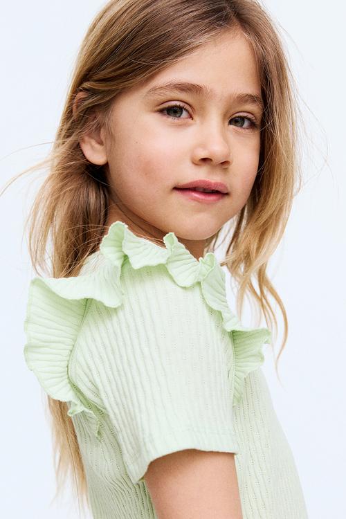 Flounce-trimmed cotton top - light green