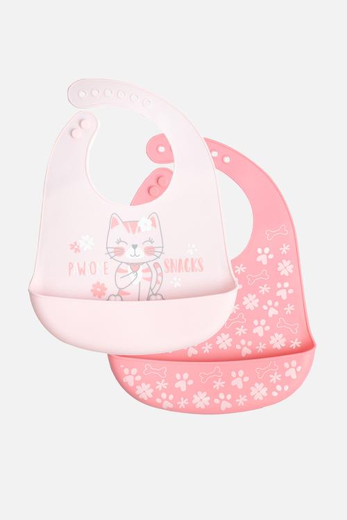 2PK Cats Print Silicone Bibs-  pink