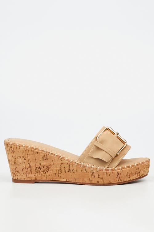 JAYDA 6 Buckle Mule Cork Wedge  - Neutral 