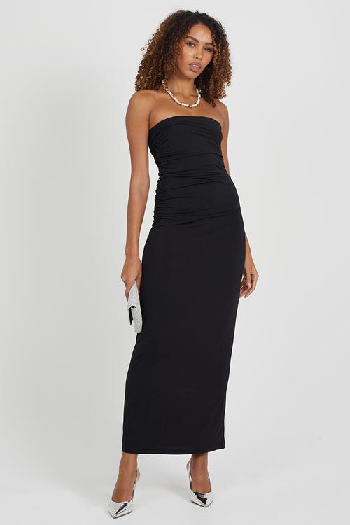 Ladies Ruched Dress - Black