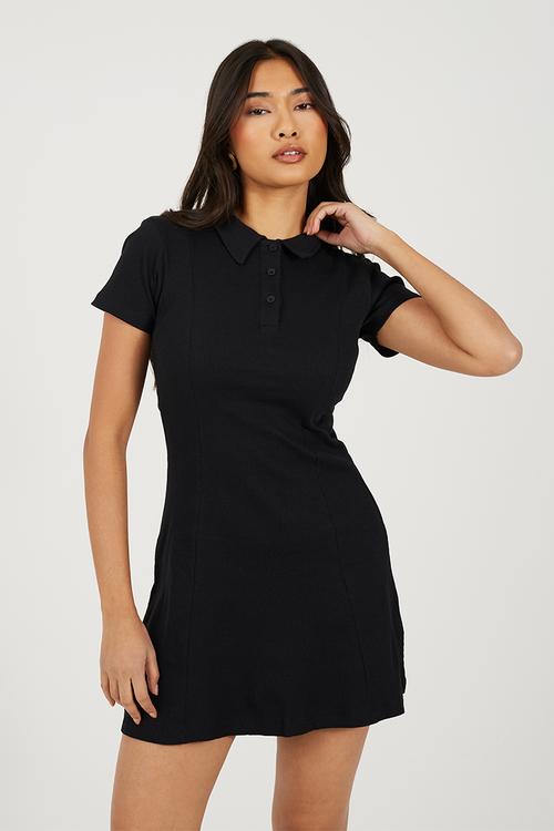 Ladies Ribbed Tennis Dress - Black
