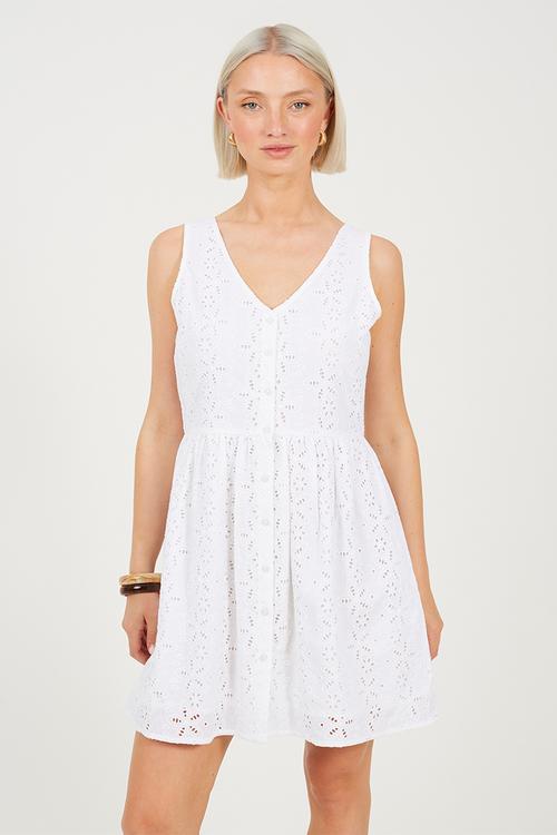 Ladies Broiderie Dress - White