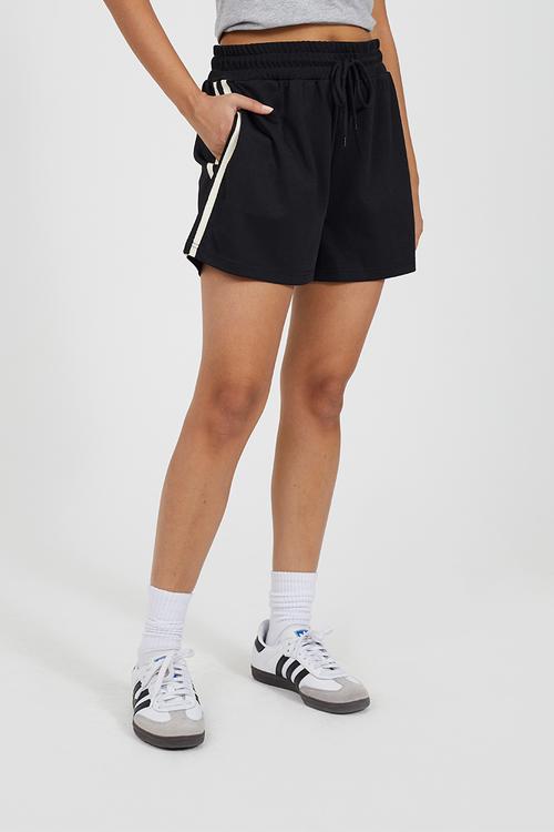 Ladies Side Stripe Short - Black/Cream