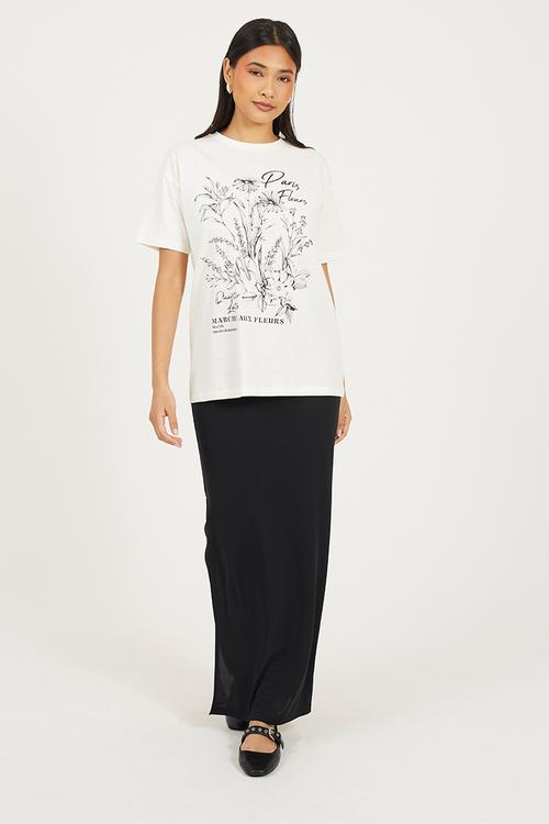 Ladies Short Sleeve Crew Neck Graphic T-Shirt - Cream