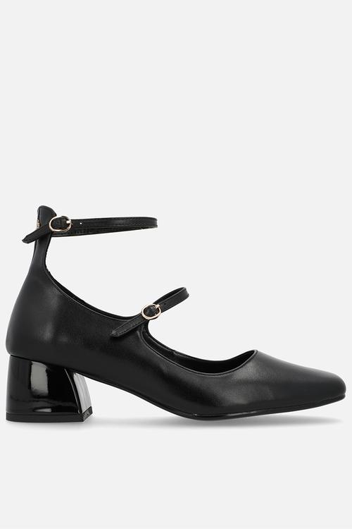 Double strap mary jane heel - black