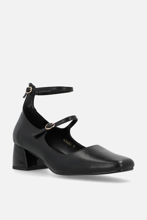 Double strap mary jane heel - black