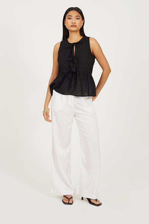 Ladies Frilly Woven Vest With Sheered Straps - Black