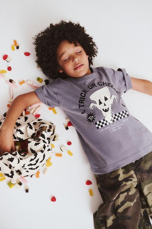 Jonny short sleeve graphic print tee - steel/trick or cheese