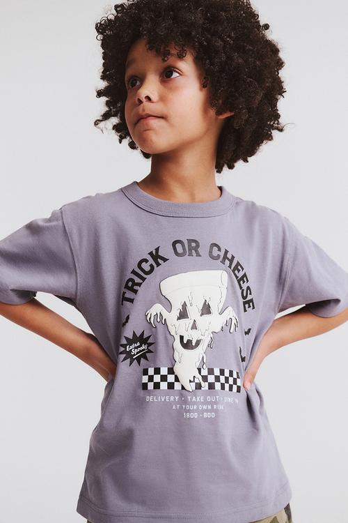 Jonny short sleeve graphic print tee - steel/trick or cheese
