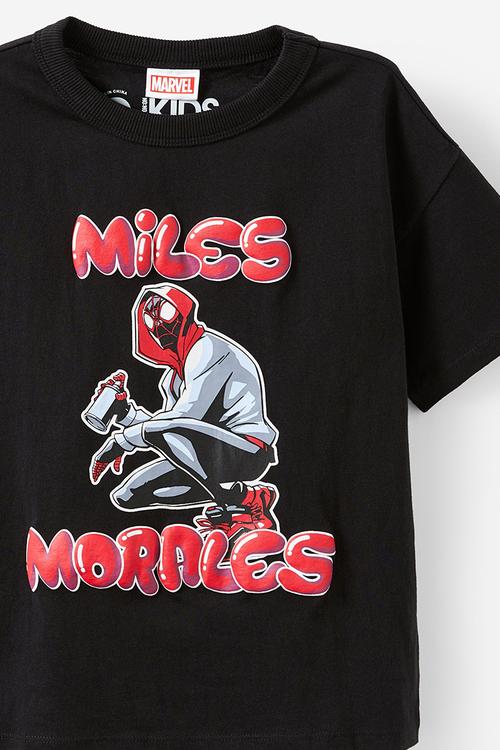 Licensed drop shoulder short sleeve tee - lcn mar black/spiderman miles morales