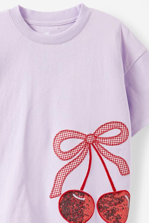 Livvy lux short sleeve tee - vintage lilac/cherry bow