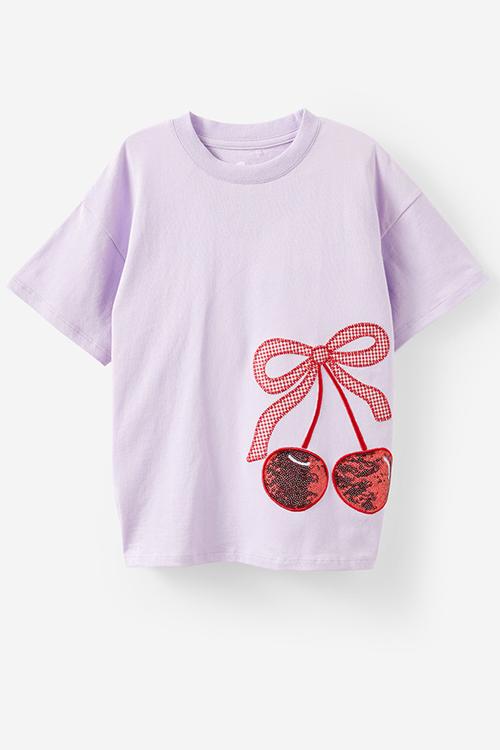 Livvy lux short sleeve tee - vintage lilac/cherry bow