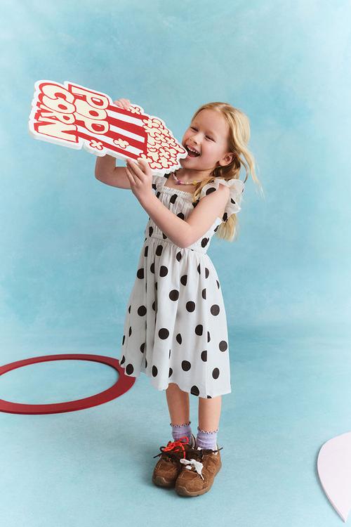 Frankie flutter sleeve dress - white/black spot
