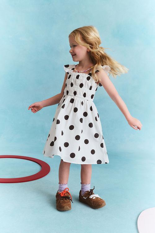 Frankie flutter sleeve dress - white/black spot
