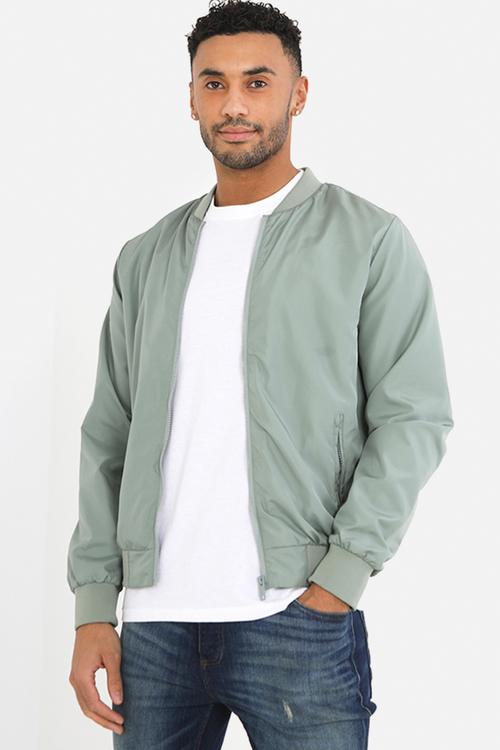 Bomber Jacket With Ribbed Hem - Sage