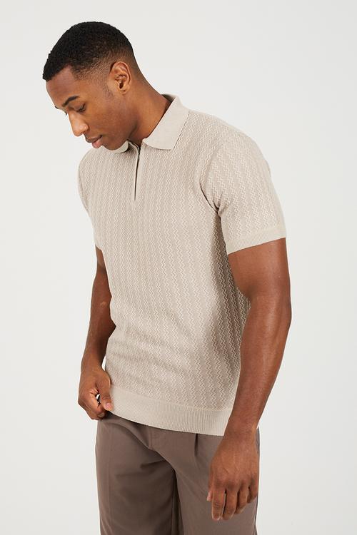 Short Sleeved Button Polo Shirt - Taupe