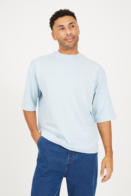 Crew Mock Neck T-Shirt - Baby Blue