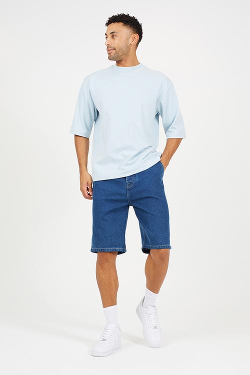Crew Mock Neck T-Shirt - Baby Blue