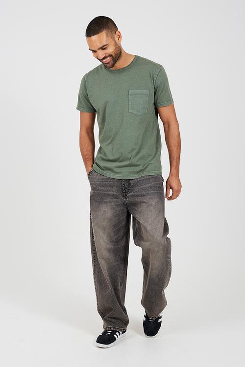 Crew Neck Tshirt - Lt Fern Green Acid Wash