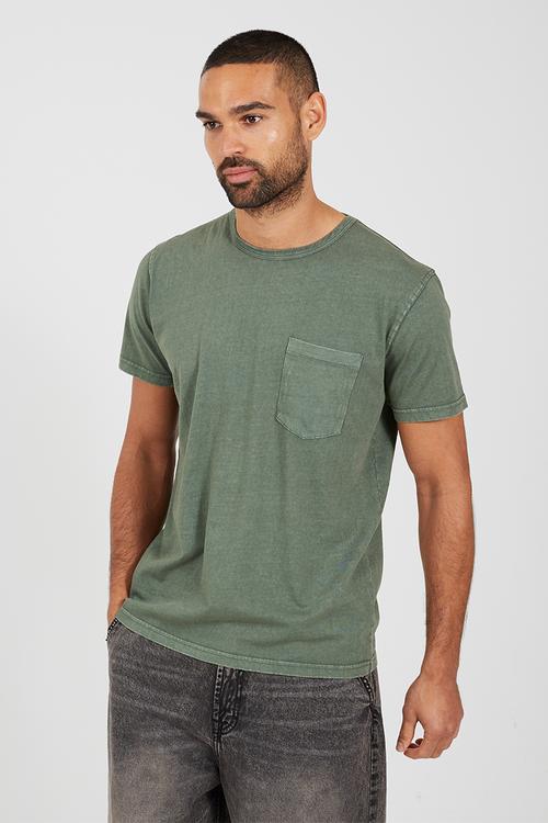 Crew Neck Tshirt - Lt Fern Green Acid Wash