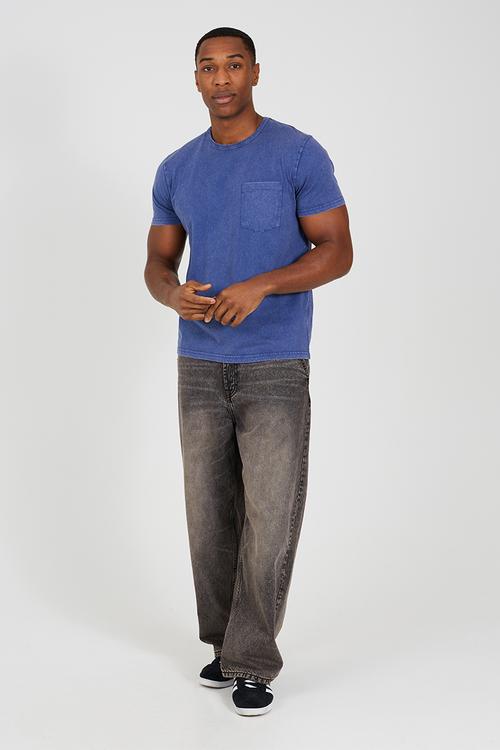 Crew Neck T-shirt - Denim Blue Acid Wash