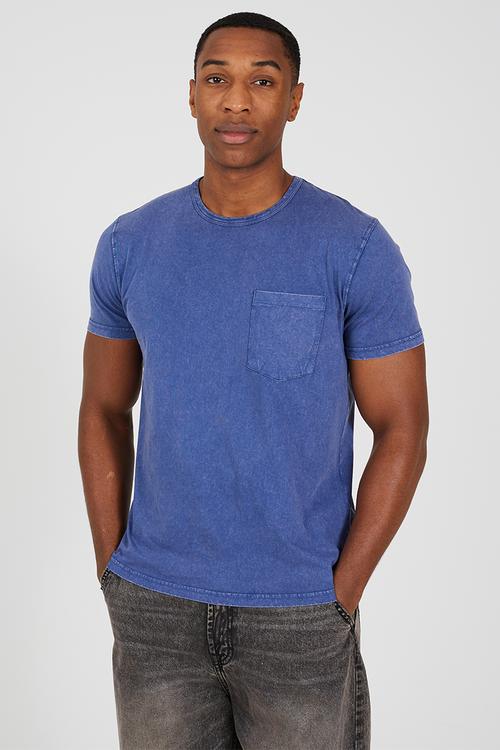 Crew Neck T-shirt - Denim Blue Acid Wash