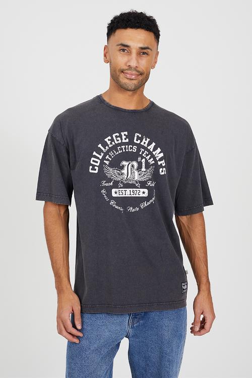 Relaxed Fit Crew Neck T-shirt - Dark Grey Acid Wash