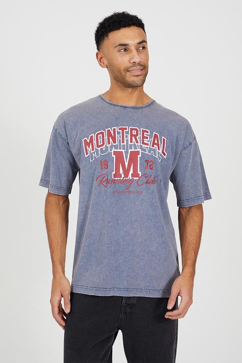 Relaxed Fit Crew Neck T-shirt- Denim Blue Acid Wash