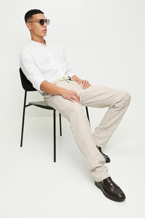 Wayne custom fit linen trouser - stone