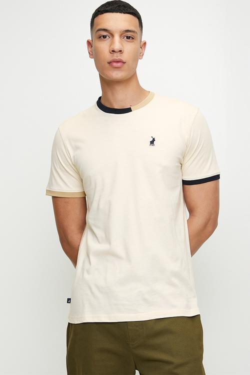 Carson colour block tipped cuff short sleeve T-shirt - neutral