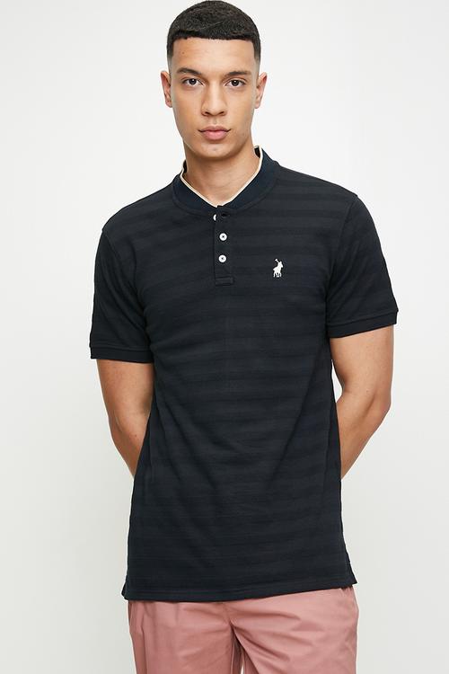 Benton jacquard short sleeve golfer - navy