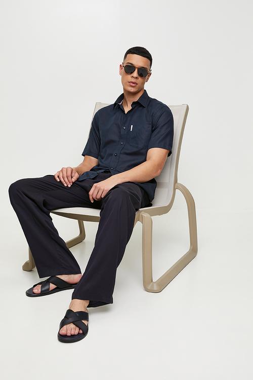Cotton Linen Shirt S/S - Navy