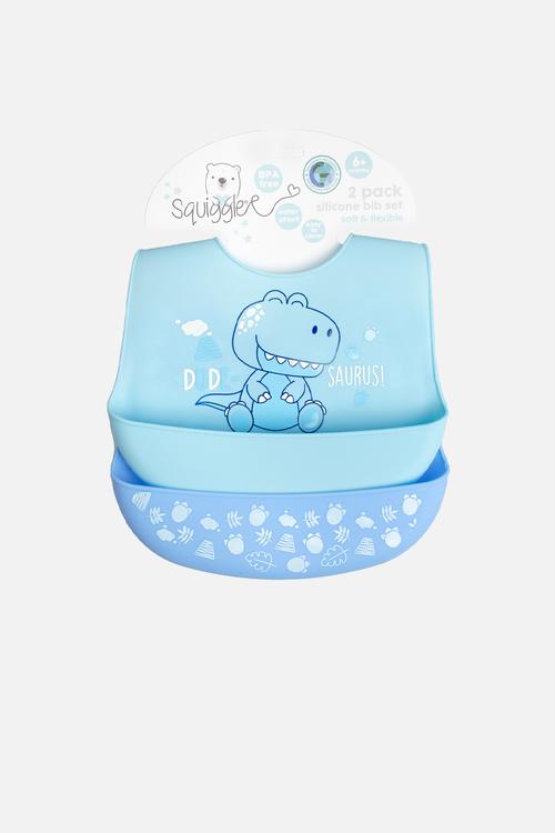 2pk dino silicone bibs - blue