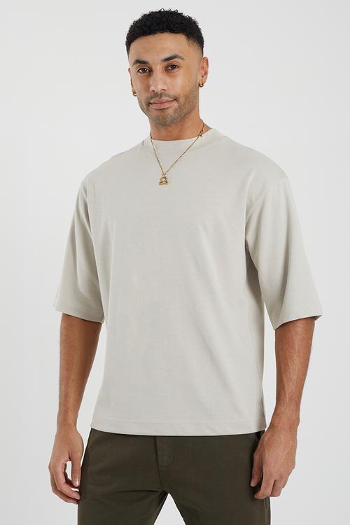 Crew Mock Neck  Tee - Light Grey