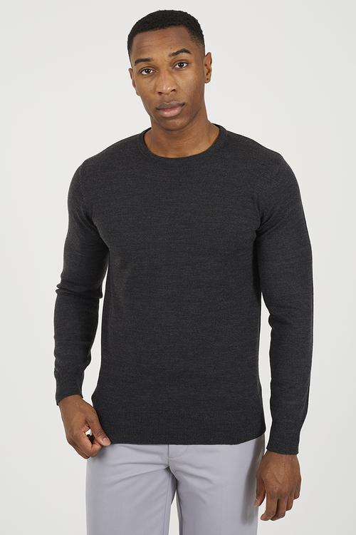 Crew Neck Sweater In Waffle Knit - Khaki/Black