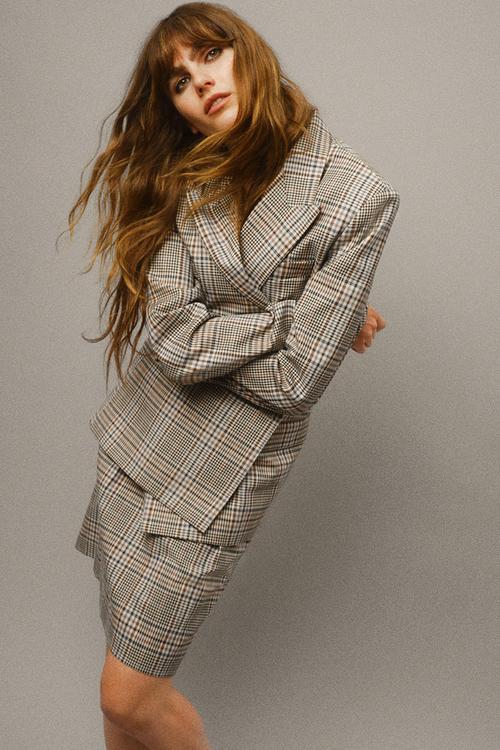 Twill skirt - light grey checked